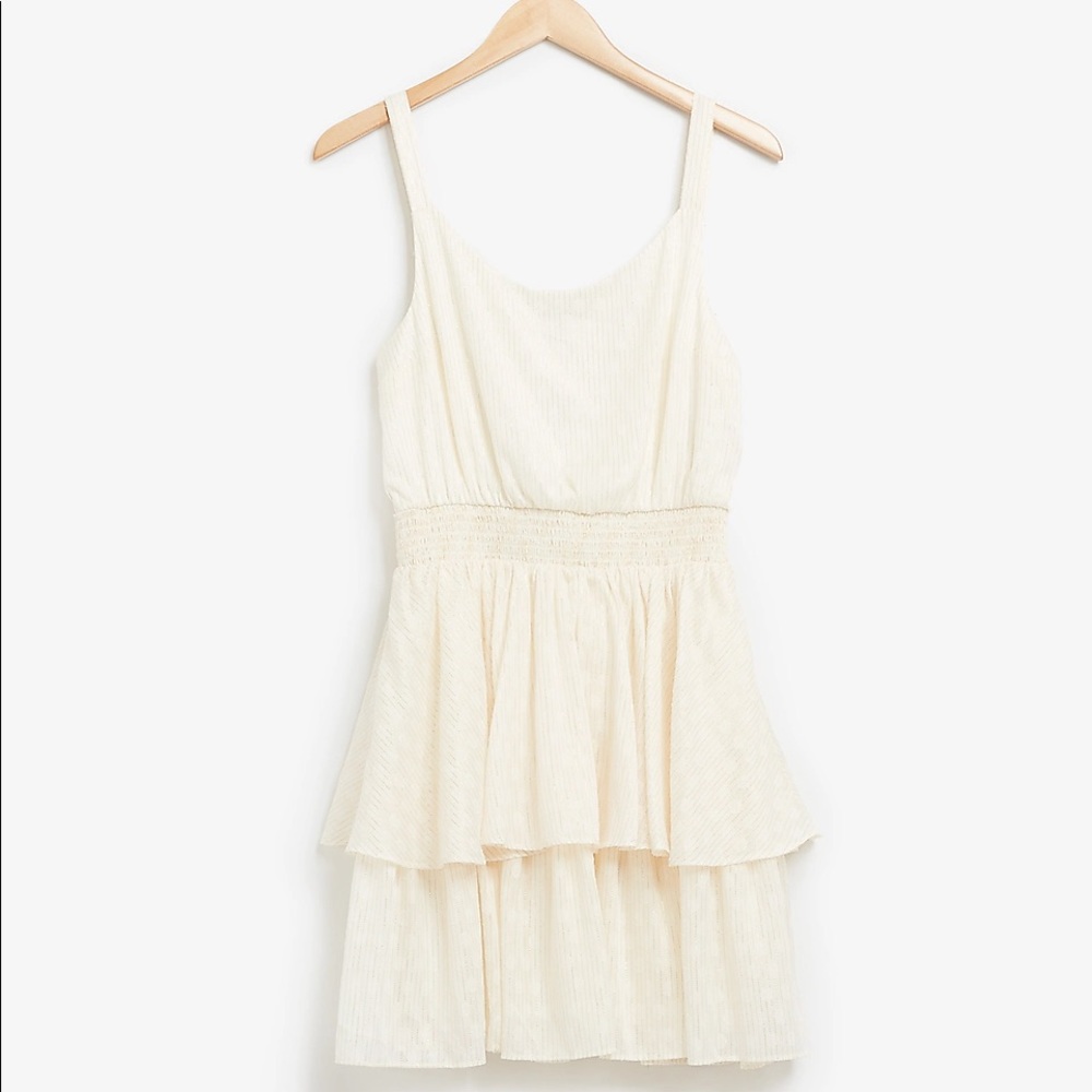 Express Textured Metallic Tiered Ruffle Dress